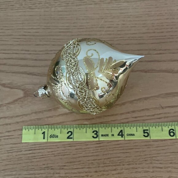 Vtg Commodore Christmas Classics Glass Ornaments Gold Hand Decorated in Romania - Picture 7 of 8